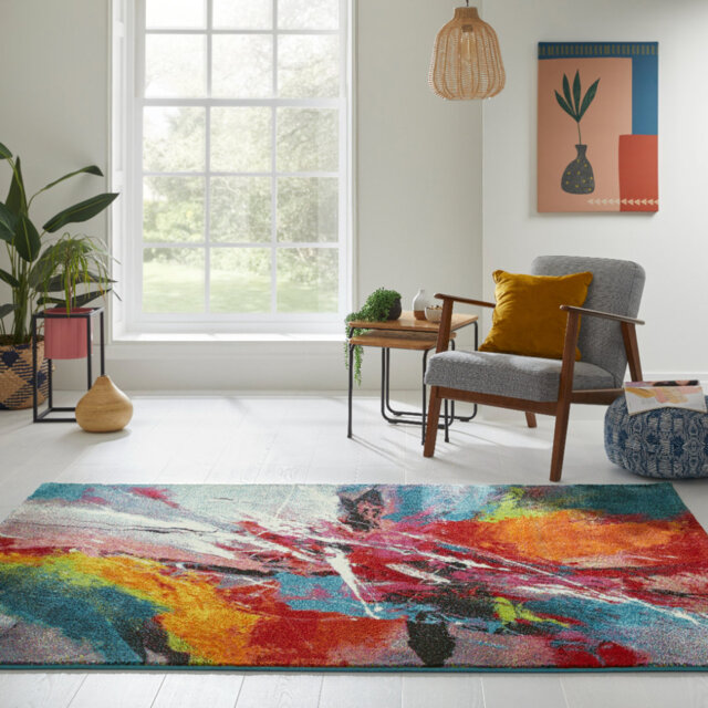 Abstract Machine Woven Multicolour Area Rug