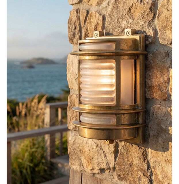 Nautic Brass Frosted Glass Outdoor Wall Lantern