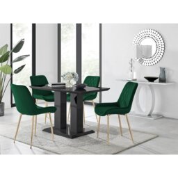 Edzard Double Pedestal High Gloss Dining Table Set with 4 Luxury Velvet Dining Chairs