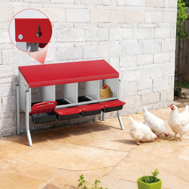 Chicken Nesting Boxes, 3/4 Compartment Metal Laying Box with Pull-Out Egg Tray & Legs, Easy Collection & Cleaning, Wall Mount for Chicken Coop & Farm
