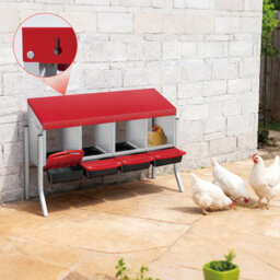 Chicken Nesting Boxes, 3/4 Compartment Metal Laying Box with Pull-Out Egg Tray & Legs, Easy Collection & Cleaning, Wall Mount for Chicken Coop & Farm