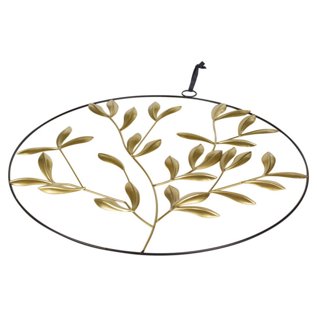 Black Metal Circle Wall Art with Gold Leaves