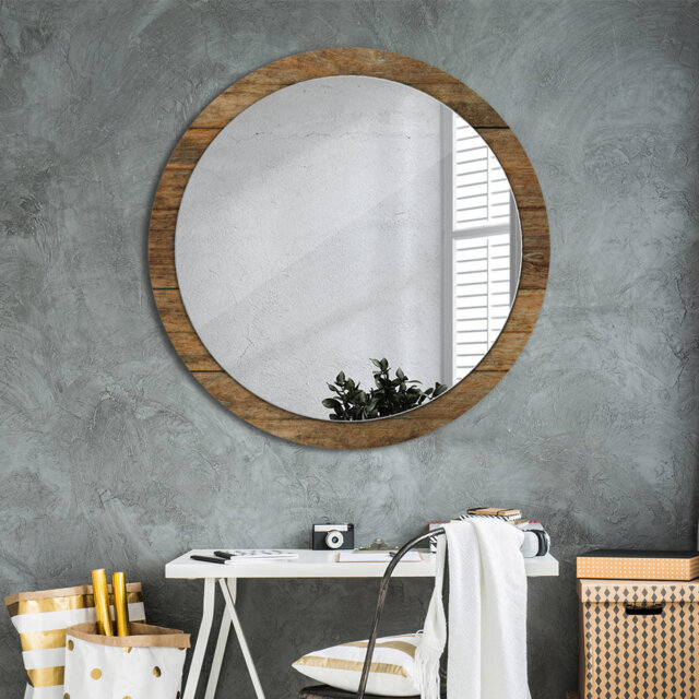 Huldar Round Glass Framed Wall Mounted Accent Mirror in Brown