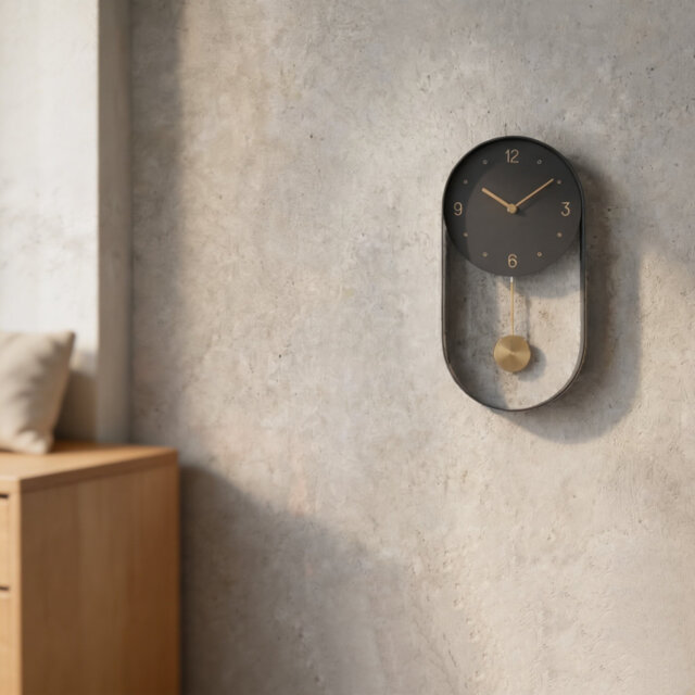 Contemporary Minimalist Pendulum Wall Clock, Unique Decorative Metal‑Frame Wall Clock with 8‑Inch Face, Silent Battery‑Powered Wall Decor Featuring Sw