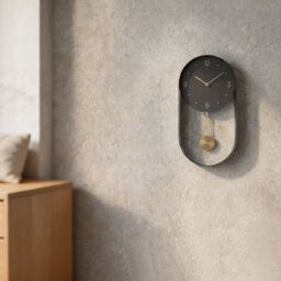 Contemporary Minimalist Pendulum Wall Clock, Unique Decorative Metal‑Frame Wall Clock with 8‑Inch Face, Silent Battery‑Powered Wall Decor Featuring Sw