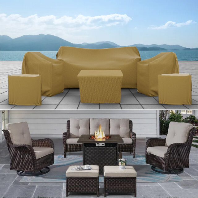 Patio Conversation Set Cover For 5-Person Outdoor Seating Group, Water UV & Weather Resistant Cover For 5 Person Furniture Set