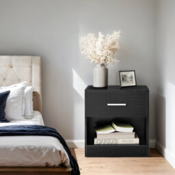 Bedside Table, Side Table with Drawer, Handle, Open Compartment