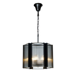 Afomia 6-Light 45cm Black Modern Lantern Drum Chandelier with Clear Fluted Glass Accents