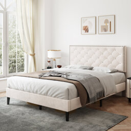 4Ft6 Upholstered Bed With Adjustable Headboard Velvet Gray