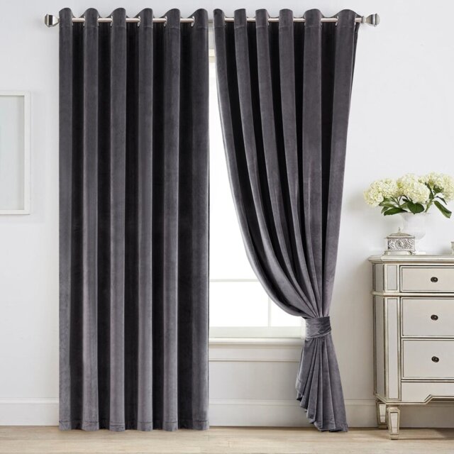 Reede Luxury Crushed Velvet Eyelet Curtains - Fully Lined, Heavy Plush Drapes