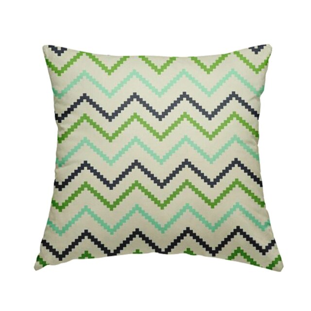 Velvet Fabric Geometric Chevron Blue Green Pattern Cushions Piped Finish Handmade To Order