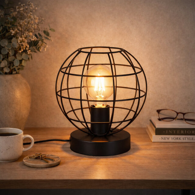 Karnes Table Lamp Black Vintage metal Cage H 20cm for Bedroom