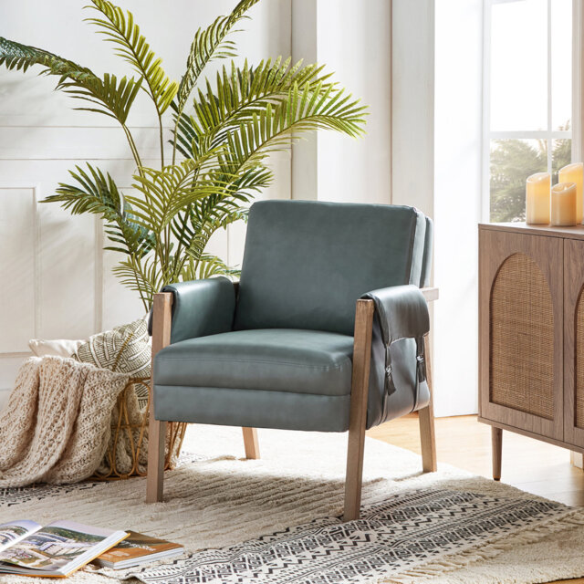 Arhiana Faux Leather Armchair With Solid Wood Legs