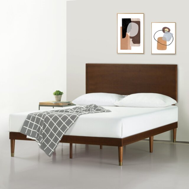 Kiesel Mid-Century Inspired Wood Platform Bed frame with Headboard