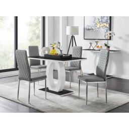 Scottsmoor High Gloss Halo Dining Table Set & 4 Luxury Faux Leather Dining Chairs - Modern Design