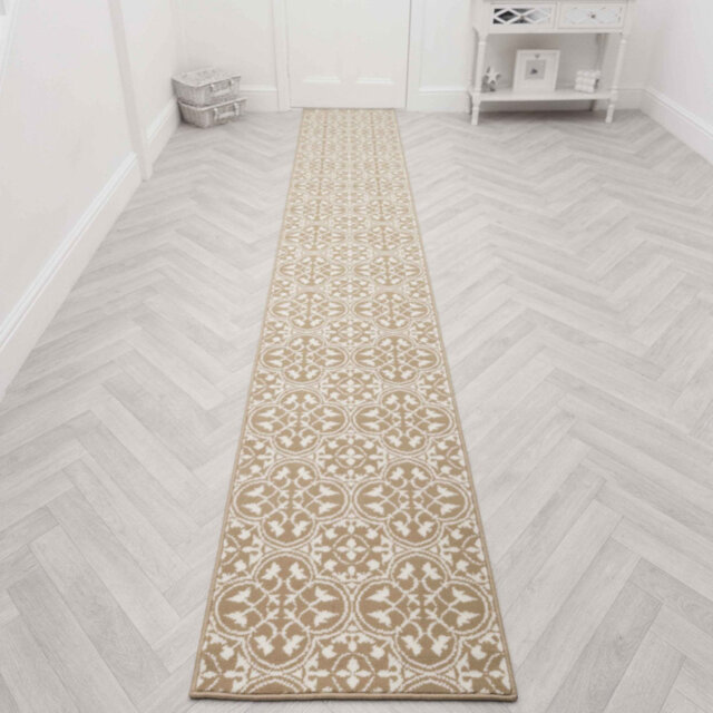 Mosaic Dark Beige Hallway Runner Rug â Soft, Comfortable & Durable Carpet for Hall, Kitchen & Corridor