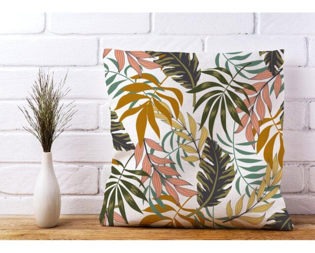 Ecole Tropical Leaves Floral Scatter Cushion with Filling