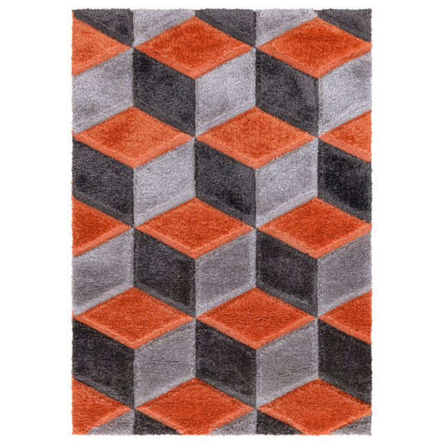 Shaggy Rug Orange Large Living Room Carpet & Extra Long Hallway Runner Modern Geometric Non Slip Bedroom Area Rug