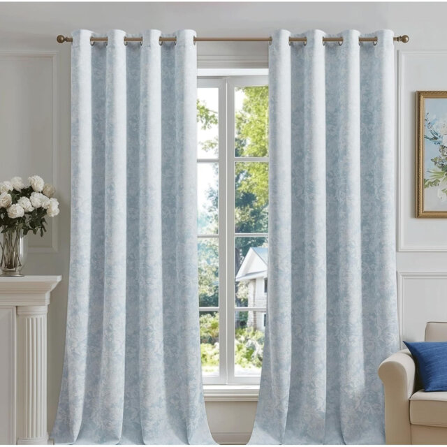 2Pcs 90in Floral Jacquard Blackout Eyelet Curtains, Thermal Room Darkening Drapes
