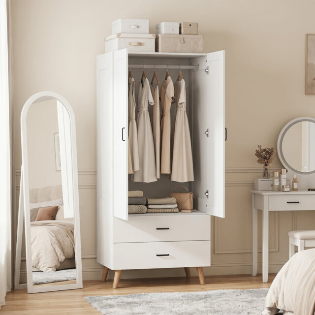 HOMCOM 2-Door Wardrobe Modern Deep Wardrobe 80 x 54 x 180 cm White