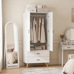HOMCOM 2-Door Wardrobe Modern Deep Wardrobe 80 x 54 x 180 cm White