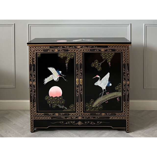 Rockaway Hand Painted Lacquer Sideboard Cabinet Cranes Artistry