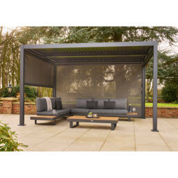 Nexus Grey Aluminium Pergola 3m x 4m with LEDs and 3 Pull Down Screens
