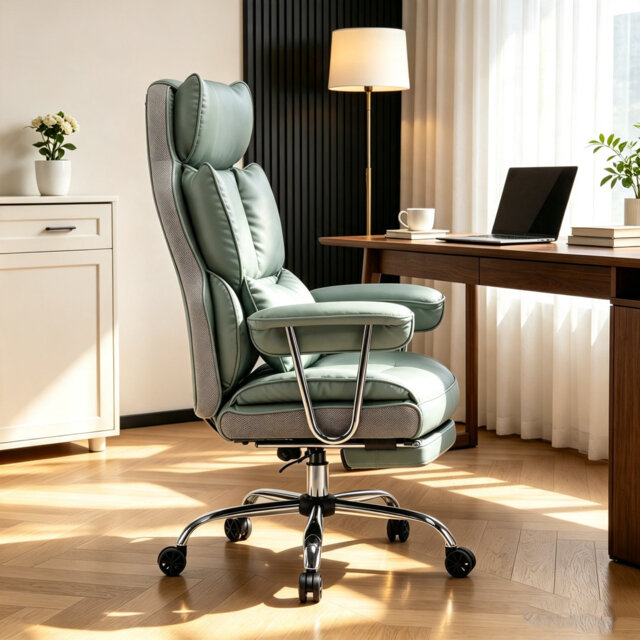 Efomao Big and Tall Office Chair with Foot Rest 400LBS, PU Leather Computer Chair, for home office