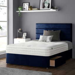 Kiara Stripped Floor Standing Headboard with Divan Base Plush Velvet and Metal Feet