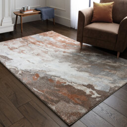 Decara Blue Abstract High-Low Rust/Grey Area Rug
