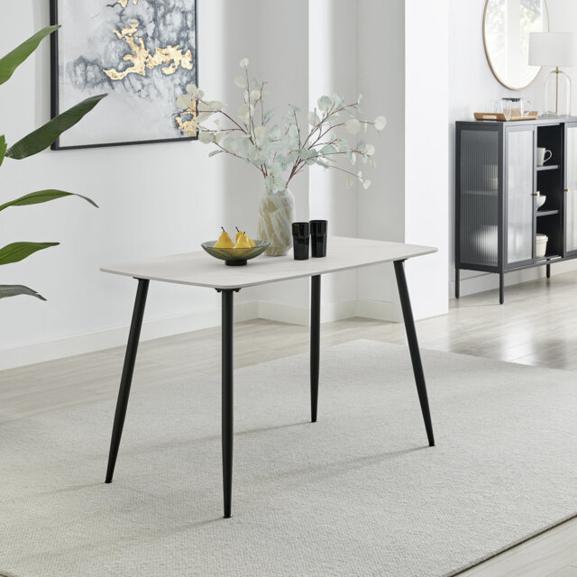 Aston Rectangle Marble Effect Ceramic 6 Seater Dining Table With Metal Legs - Modern Luxury Design