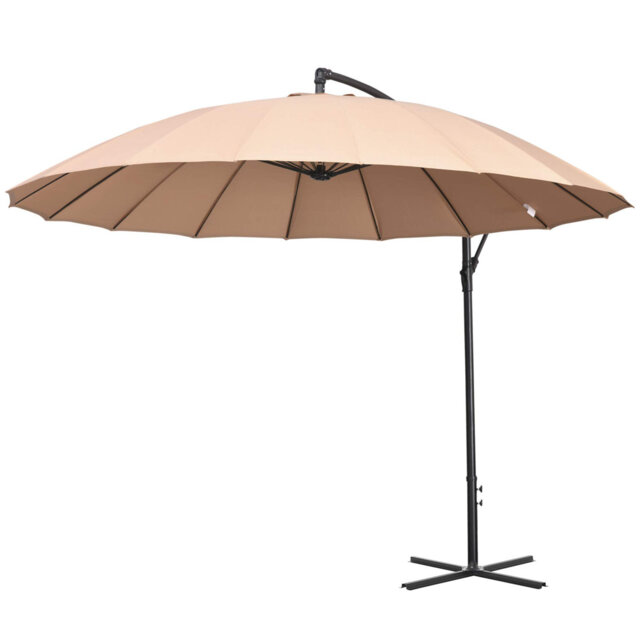 Cantilever Shanghai Parasol Garden Hanging Banana Sun Umbrella With Crank Handle, 18 Sturdy Ribs And Cross Base, Beige