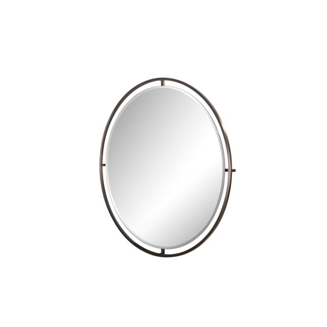 Adriell Round Metal Framed Wall Mounted Accent Mirror in Brushed Dark Brass