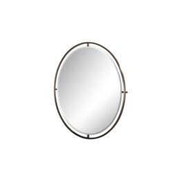 Adriell Round Metal Framed Wall Mounted Accent Mirror in Brushed Dark Brass