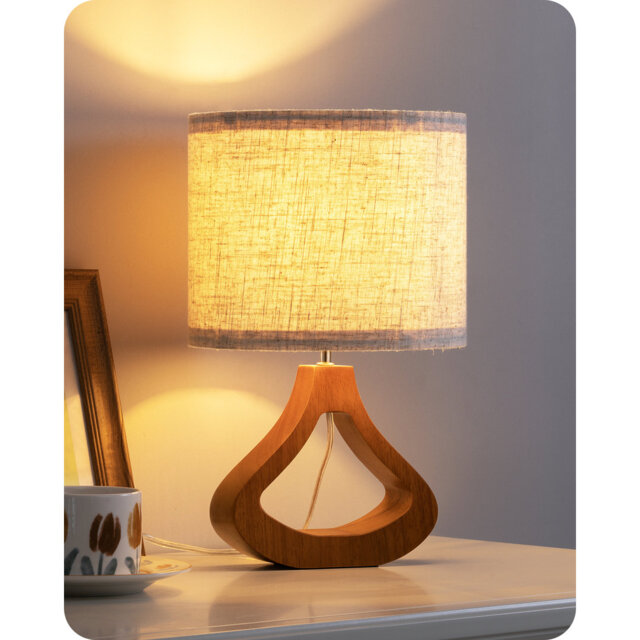 34CM Solid Wood Base Table Lamp with Linen Shade,Included LED Bulb
