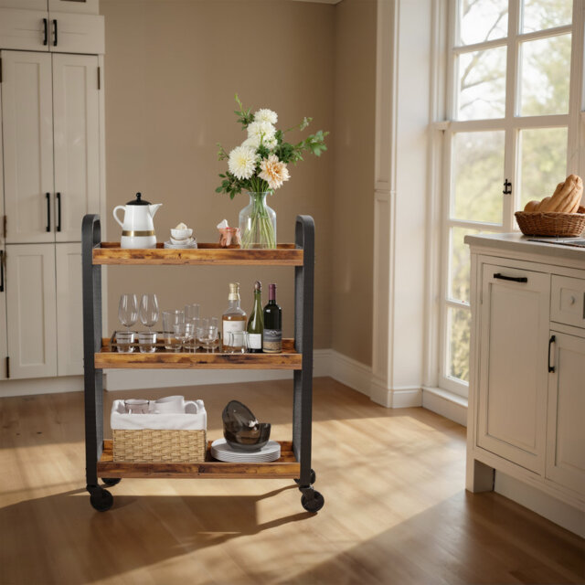 Kitchen Trolley, Rolling Cart, Serving Trolley With Universal Castors Levelling Feet, Space-Saving, Steel Structure