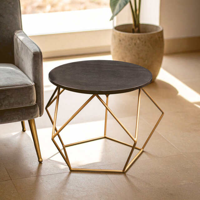 VARANA COFFEE TABLE BLK MARBLE/MATT GLD IRN BSE 60 D X 45CM