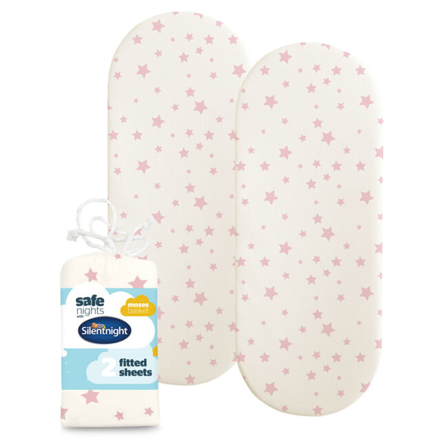 Safe Nights Moses Basket Fitted Sheet 2 Pack