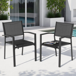 Outdoor Stackable Textilene Dining Chairs Set, Black