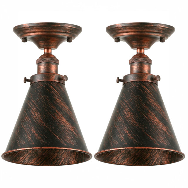 Vintage Industrial Ceiling Light, E27 Flush Mount Metal Lamp, 18cm Conical Shade, Rustic Lighting Fixture for Kitchen, Bedroom, Dining Room