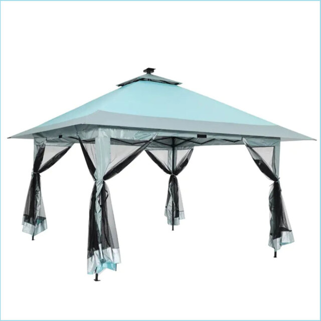 13X13 Pop Up Gazebo, Outdoor Canopy Tent With Mosquito Netting, [Adjustable Height & Spacious] Pop Up Tent With Double Roof, Uv-Resistant Outdoor Gaze