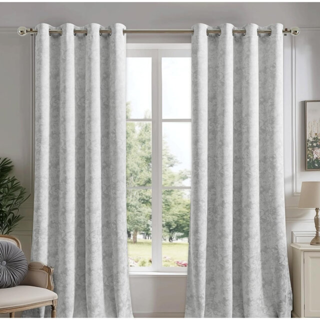 2Pcs 90in Floral Jacquard Blackout Eyelet Curtains, Thermal Room Darkening Drapes