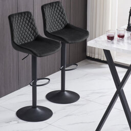 Apoch Waffle Velvet Height Adjustable Bar Stool 360 Swivel with Footrest Counter Stool