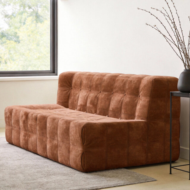 Orange Velvet Double Sofa, with High-Density Foam, Frame-Free Waffle Pattern Design Fast Dispatch From UK Warehouse â Dispatched Within 2 Days
