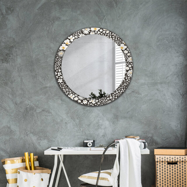 Huldar Round Glass Framed Wall Mounted Accent Mirror in Black/White/Yellow