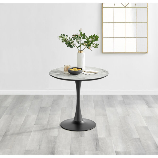 Eubanks Round 2 Seater White Marble Effect Melamine Pedestal Dining Table - Stylish modern design