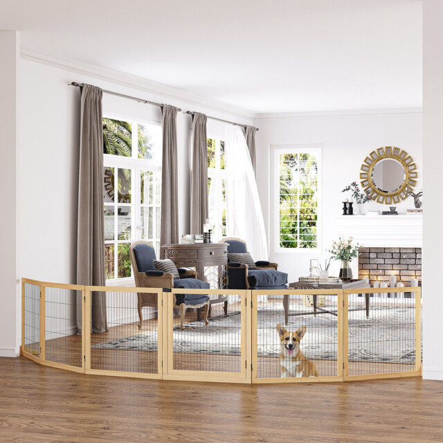 Wood Free Standing Pet Gate With Door