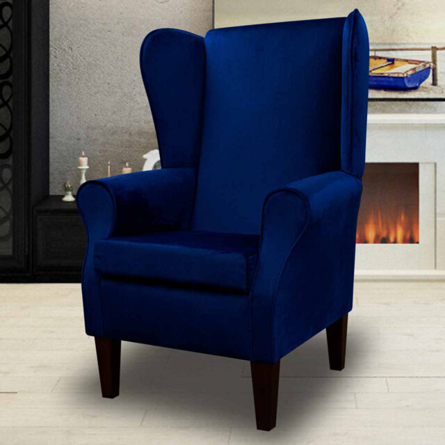 Navy Velvet High Back Armchair