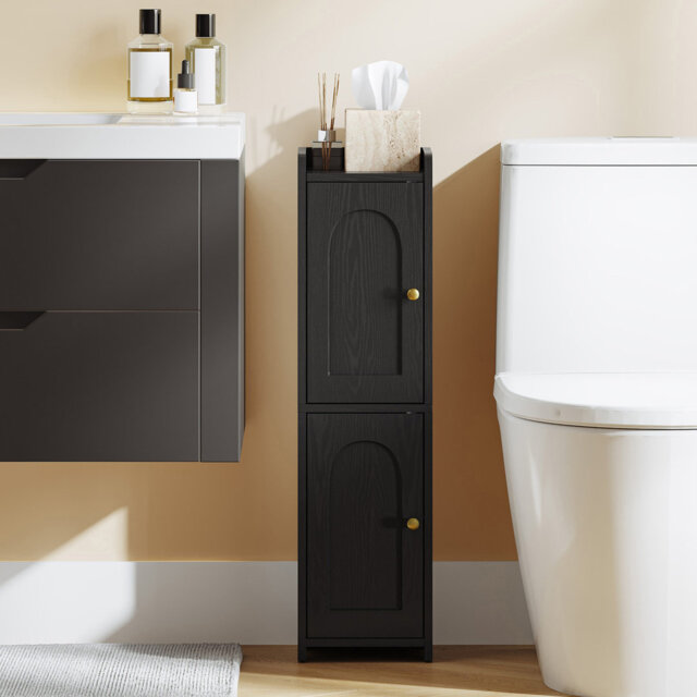 Bathroom Storage Cabinet, Slim Bathroom Floor Cabinets with Door and Adjustable Shelf, Freestanding Corner Storage Unit, Narrow Toilet Paper Cabinet f