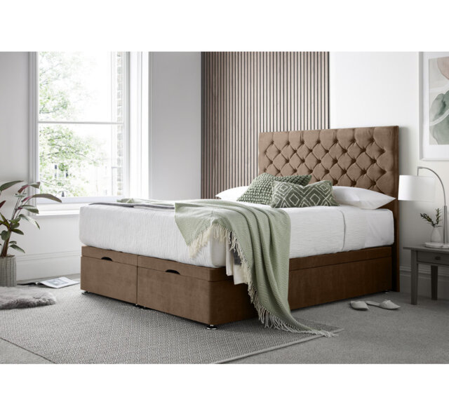 Florida Naple Ottoman Storage Bed with Floor Standing Headboard